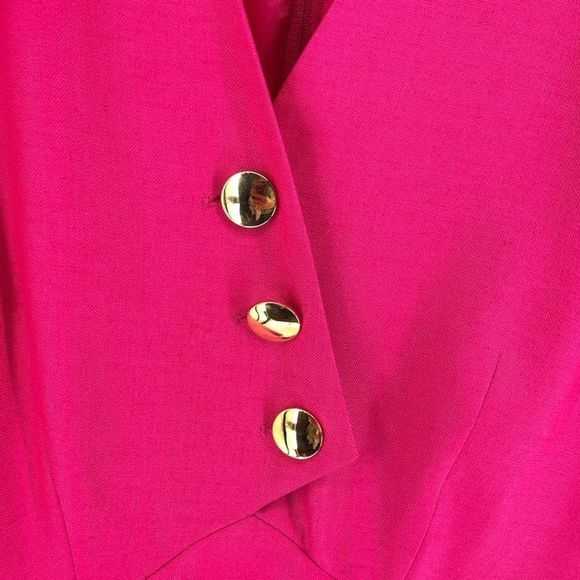 80’s Vintage Albert Nipon Bright Pink Dress with Gold Buttons - Picture 3 of 12